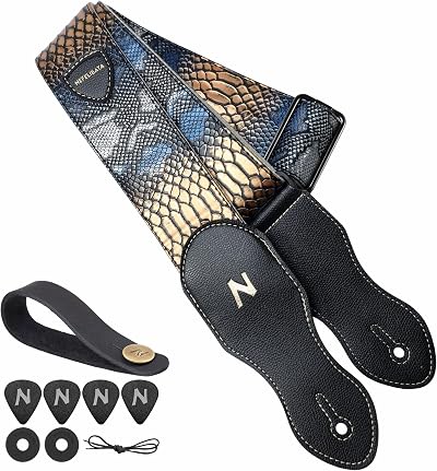 Nefelibata 2.3in Vegan Leather Snakeskin Guitar Strap with Pick Pocket