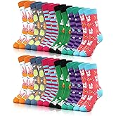 Hoolerry 12 Pairs Easter Socks for Women Men Easter Bunny Cotton Crew Socks Bulk Novelty Rabbit Egg Pattern Sock for Party Gift