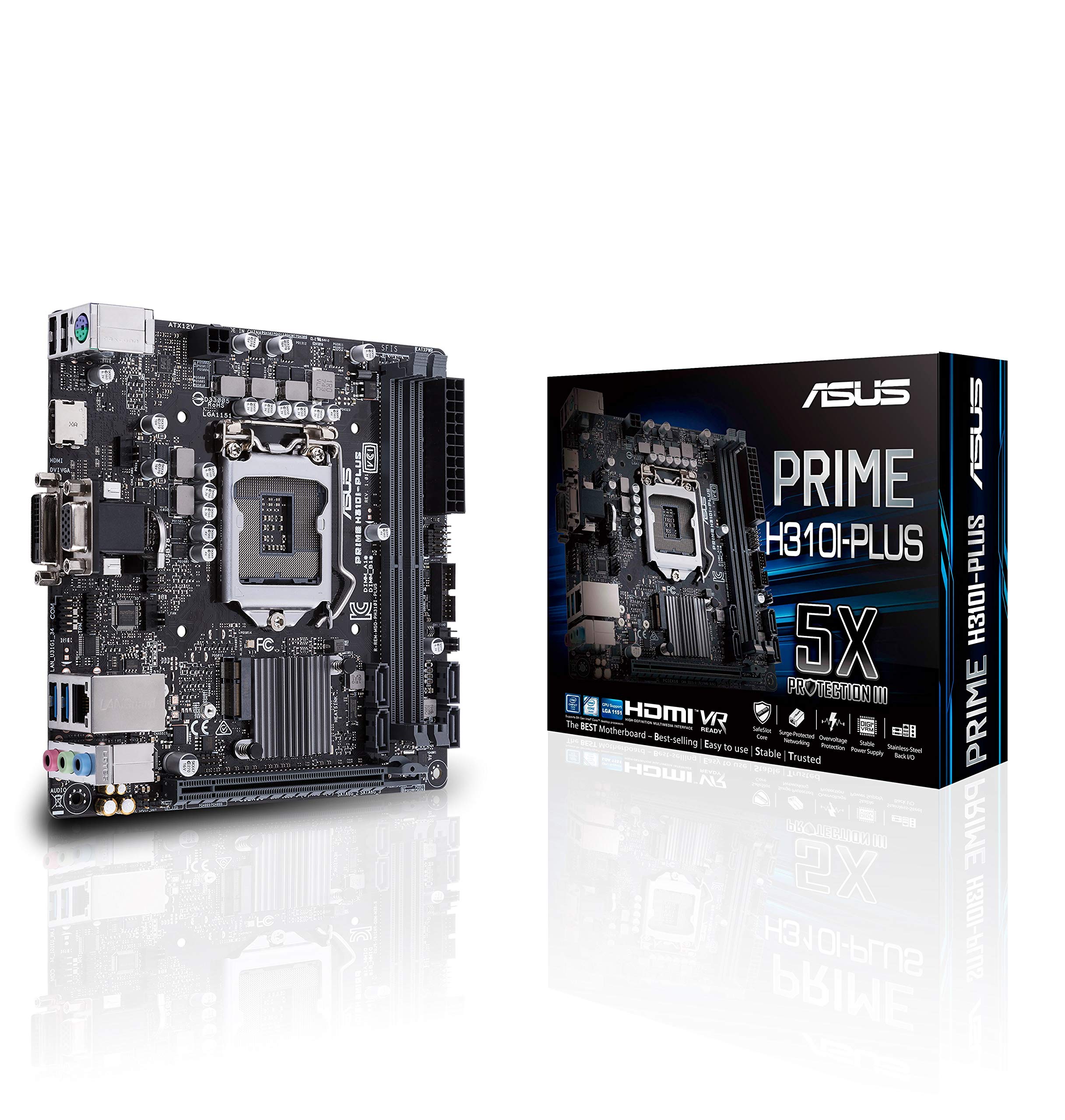 ASUS PRIME H310I-PLUS R2.0 (INTEL H310 22nm) LGA-1151 mini-ITX motherboard with DDR4 2666MHz, M.2 M key & M.2 E key support, HDMI, SATA 6Gbps and USB 3.1 Gen1