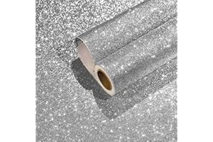 CHIHUT 15.7''x236'' Silver Glitter Contact Paper Peel and Stick Wallpaper Sparkle Shimmer Self Adhesive Silver Glitter Wallpaper Removable Textured Wall Paper Roll for Bedroom Decoration Countertops