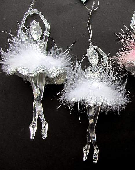 Gisela Graham Set Of 2 Clear Gold Glitter Ballerina With Fluffy Feather Skirt Hanging Christmas Tree Decoration Amazon Co Uk Kitchen Home