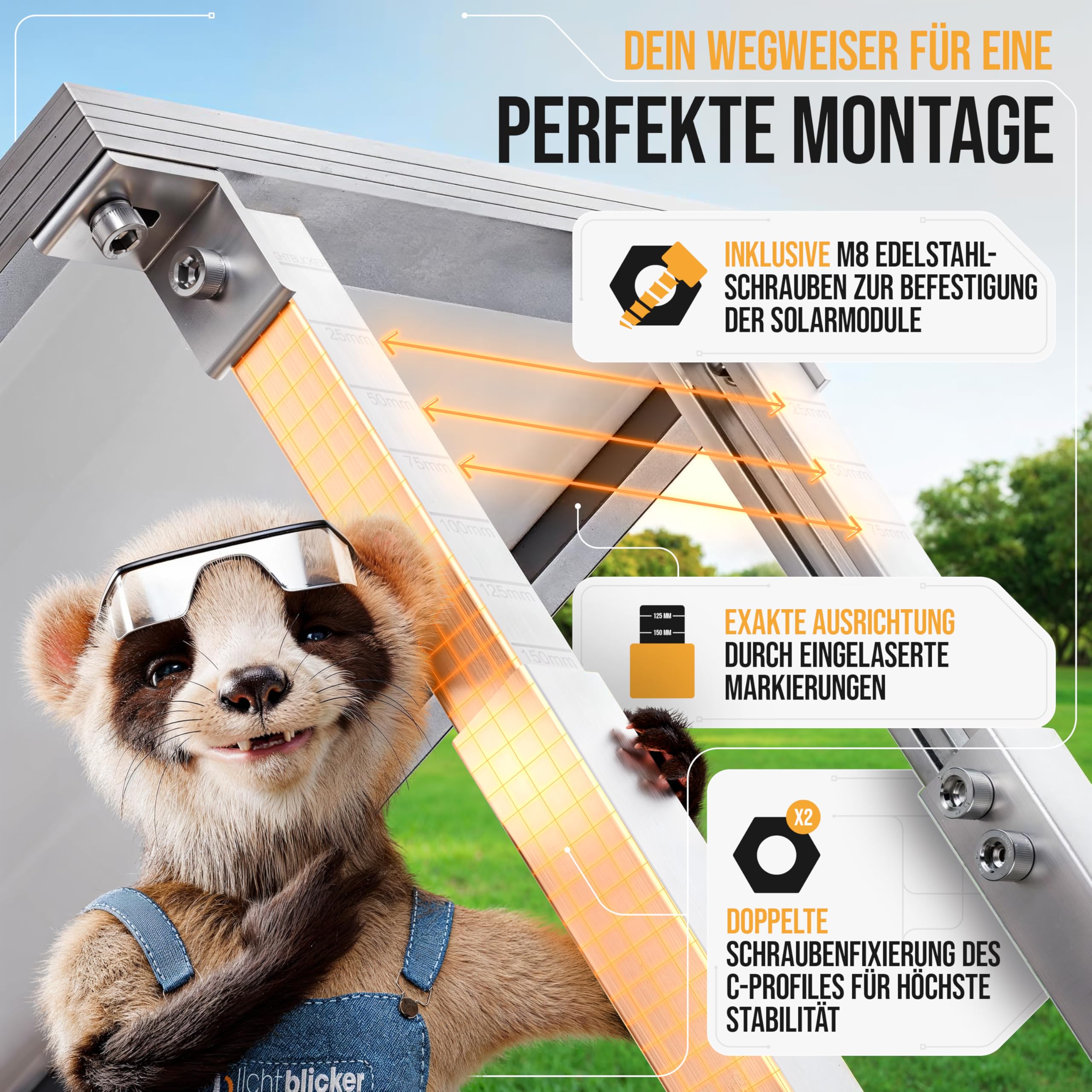 4x Balkonkraftwerk Halterung verstellbar. 0% MwSt. Stabiles Aluprofil mit Edelstahlschrauben. Für Flachdach, Wand etc. Aufständerung für 2x Solarmodule. Verstellbar zwischen 42 und 70cm - Lichtblicker 6