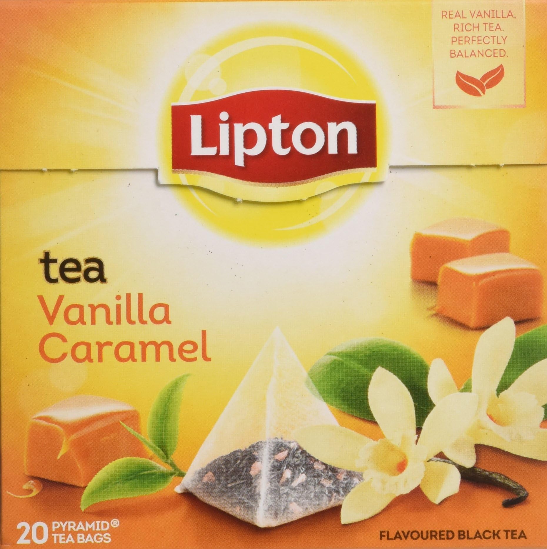 Lipton Black Tea - Vanilla Caramel - Premium Pyramid Tea Bags (20 Count Box) [PACK OF 3]