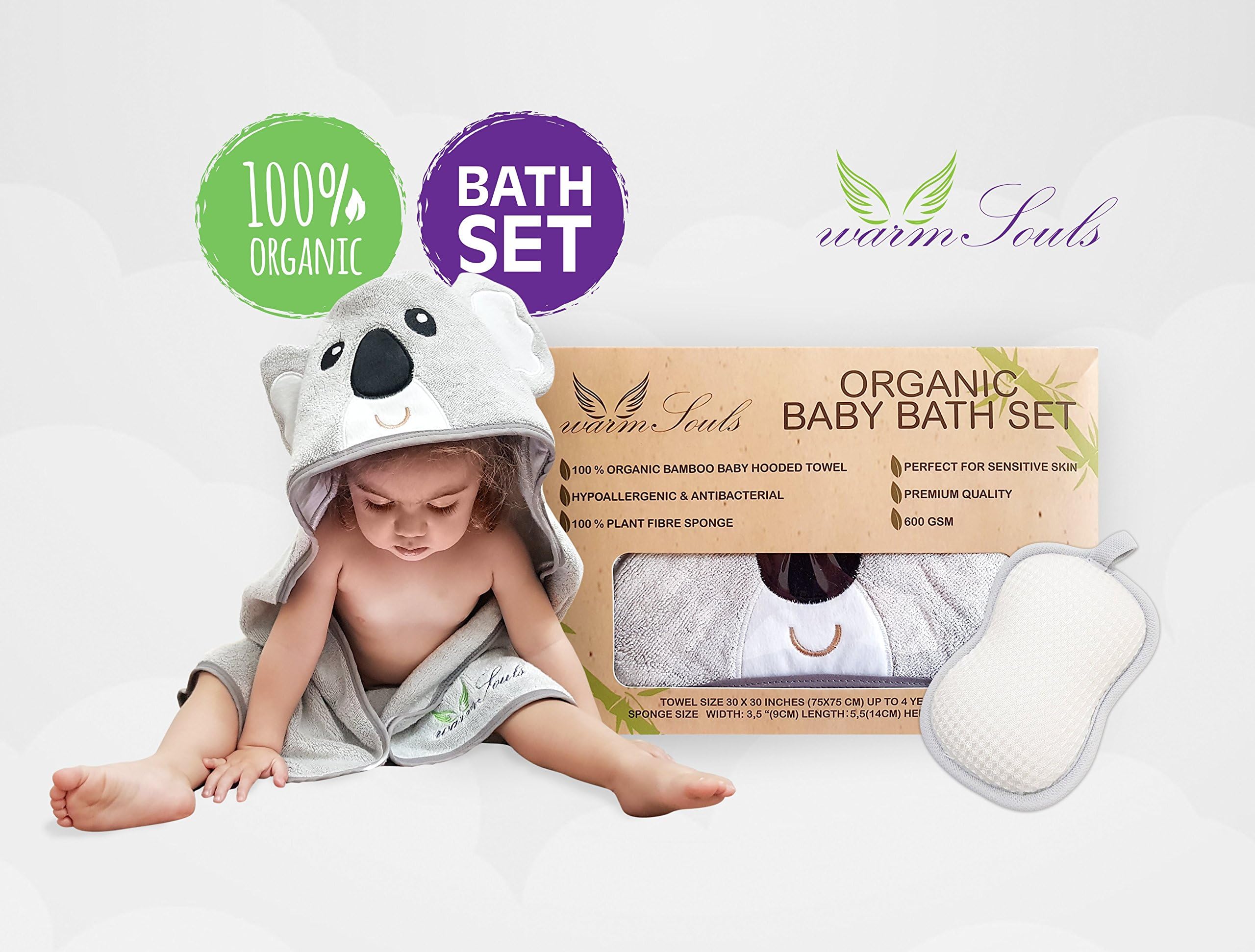 Sale !!! Baby Gift Set !Baby Hooded Towel Bamboo Ultra Soft Koala Bear + Bonus 100% Natural Plant Fibre Sponge,Premium Quality 600GSM Tickness,Large Size,for Baby Girls and Boys Luxury
