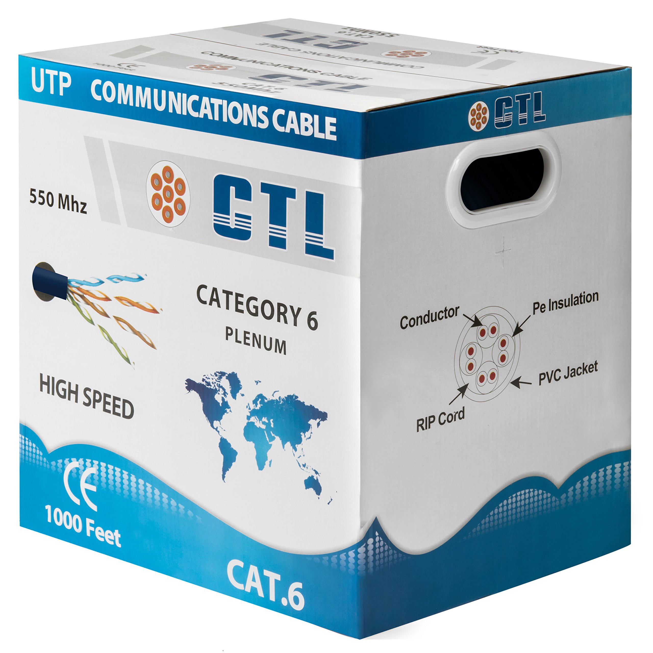 CTL Cat6 Plenum Blue Professional Cable 550mhz 1000ft UTP Solid Bulk
