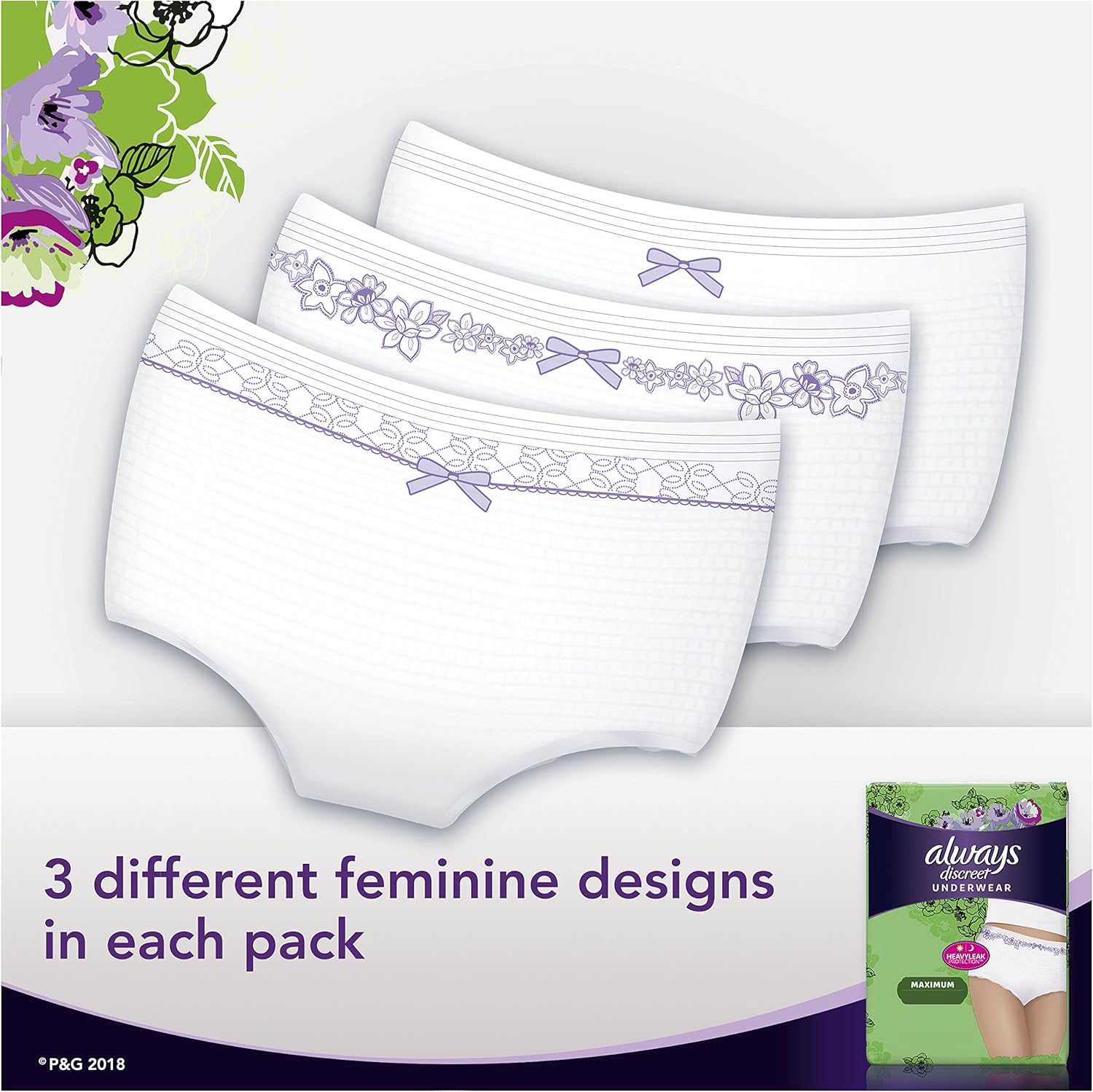 Always Discreet Incontinence & Postpartum Underwear for Women, X-Large, 52 Count, Maximum Protection, Disposable (26 Count, Pack of 2 - 52 Count Total),Package may vary: Health & Personal Care