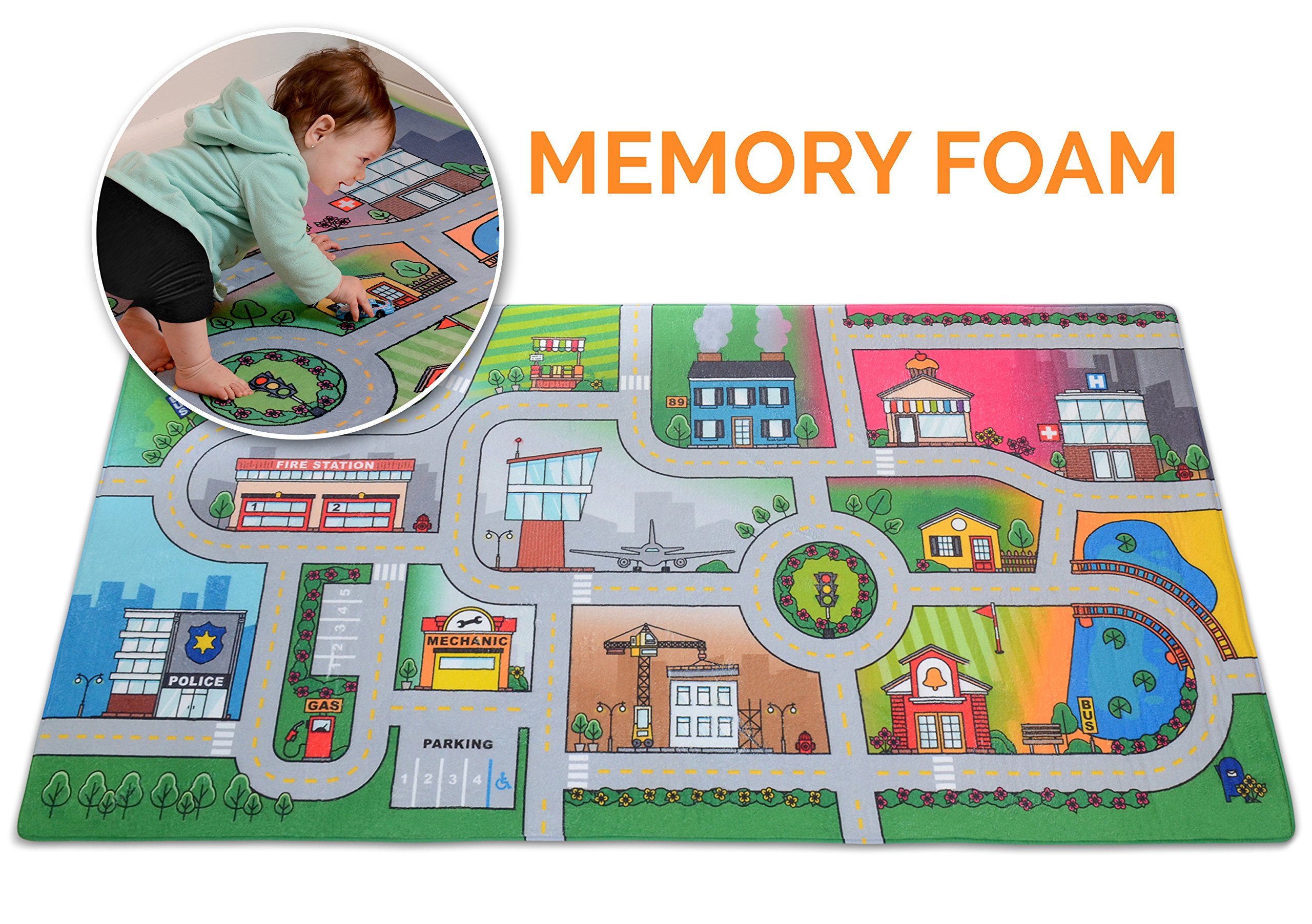 Road Play Mat For Kids Memory Foam Rug Car Activity Floor Carpet Toy