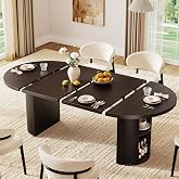 ONBRILL 41-78 Inch Extendable Dining Table for 4-8, Storage Shelf, Brown | Expandable Kitchen Table with Fluted Base, Mid Century Modern Oval Dinner Tables for Dining Room, Kitchen, Living Room