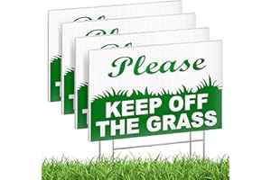4 PC Keep Off the Grass Signs with Stake - 6x9 Coroplast Double Sided No Parking on Grass Sign - Stay Off Grass Signs for Yar