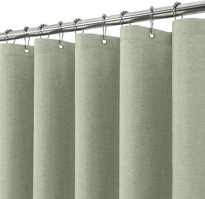 Shower Curtain Linen Look 152x214cm Sage Green with Metal Hooks