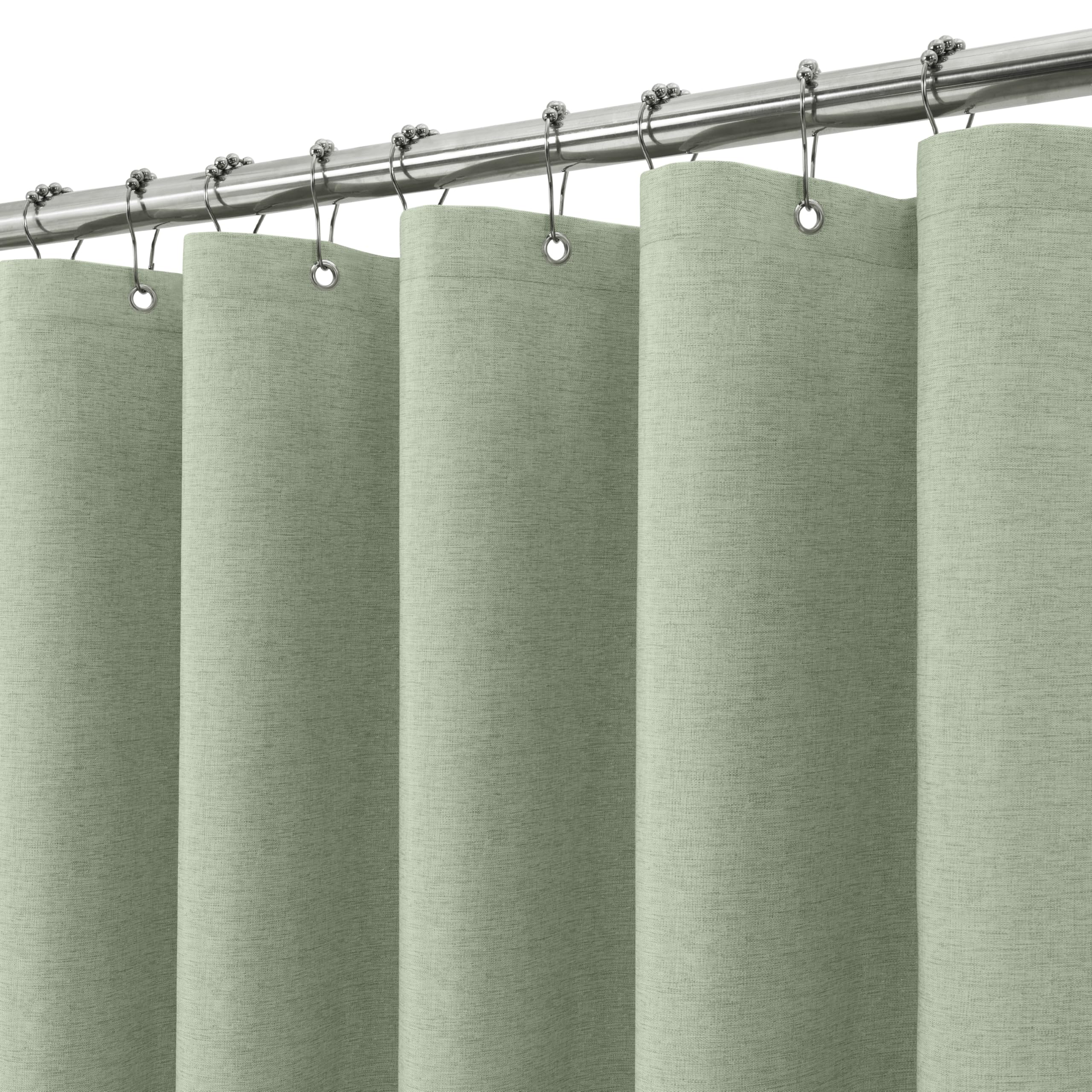 Shower Curtain for Bathroom with Metal Hooks Linen Fabric Shower Curtain Heavy Duty Bath Curtain for Wet Room Bathtub Shower Stall, Hotel Quality, Weighted Hem, Waterproof - 182 x 182cm (Sage Green)