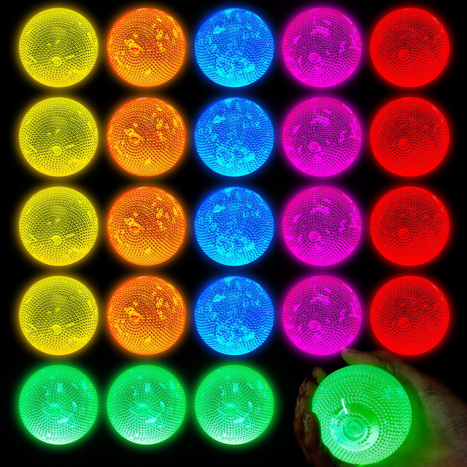 Photo 1 of Lewtemi 24 Pcs Glow in The Dark Balls Bulk Lighted Glowing Bouncy Rubber Stick Balls Supplies for Halloween Christmas Carnival Goodie Bag Fillers