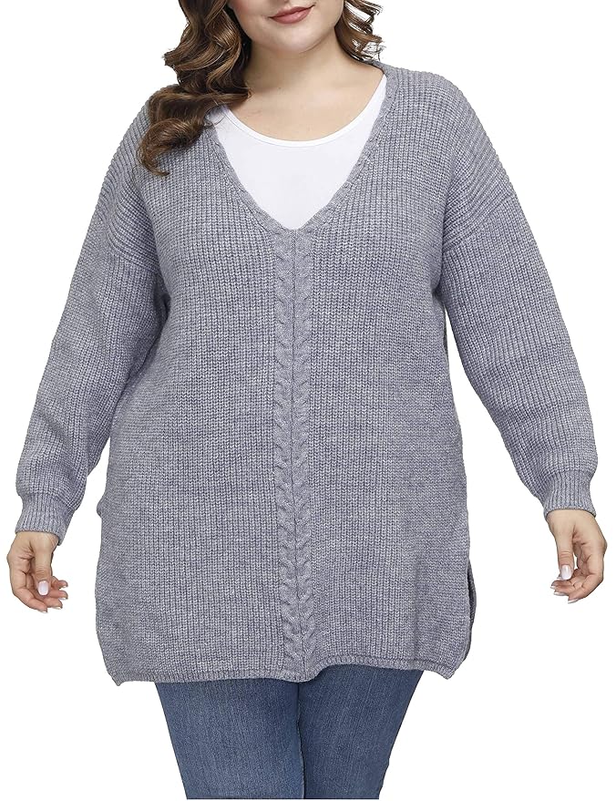 Buy Thick Plus Size Pullover Sweater Knit V Neck Long Sleeve Top for Women(Blue, 1x) at Amazon.in
