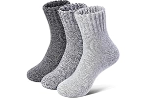Tough Land Merino Wool Socks for Women 3 Pairs - Thick Cozy Crew Thermal Boot Socks for Hiking,Cabin Work,Gift,Everyday