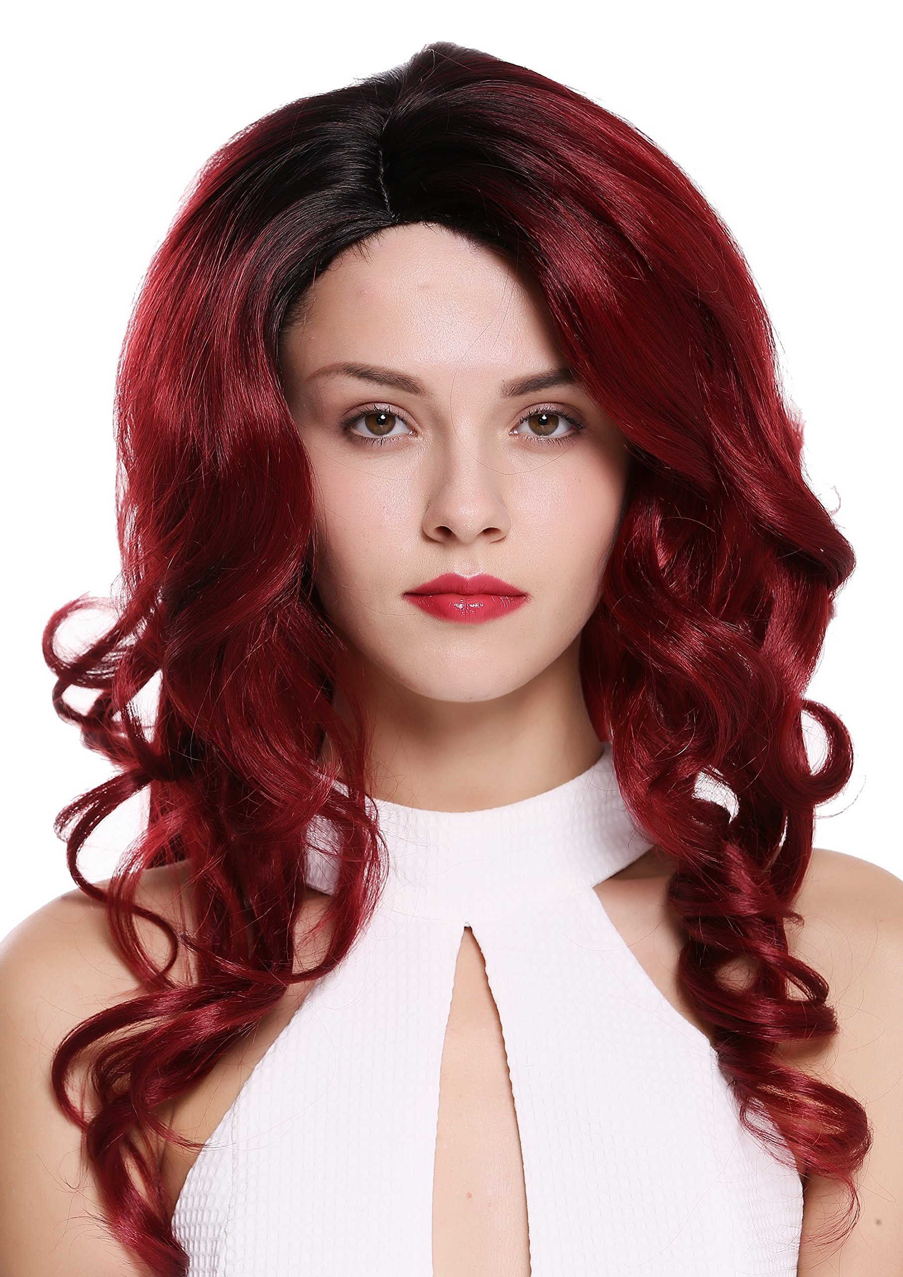 WIG ME UP - DW1948-220-YS871S1B Lady Quality Wig long wavy parting teased volume ombre mix black red Diva 20inch