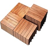 PrimeZone 27 PCS Solid Acacia Wood Interlocking Patio Deck Tiles Outdoor | 12" x 12", All Weather Use, Waterproof Wooden Floor Flooring Decking for Balcony, Porch, Backyard &amp; Garden, Natural Wood