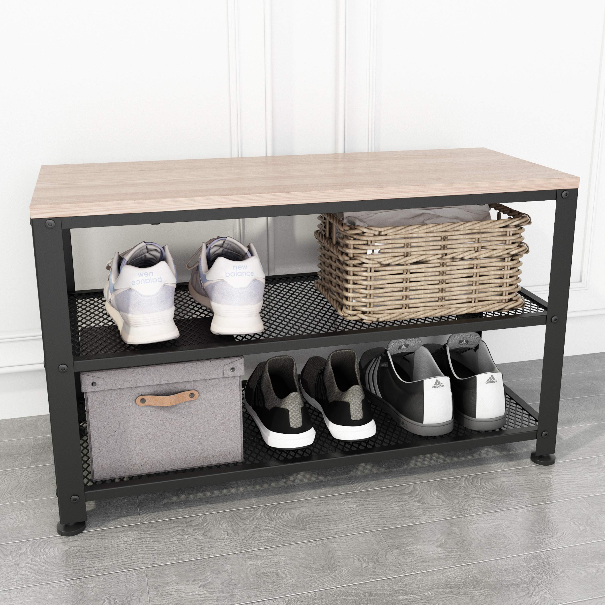 Buy JOI Shoe Bench, 2Tier Shoe Industrial Storage Rack with Seat for