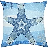 SARO LIFESTYLE Outdoor Embroidered Starfish Pillow Cover, 20"x20", Cobalt Blue
