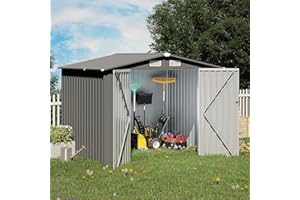 OC Orange-Casual 8 x 6 FT Outdoor Storage Shed, Metal Garden Tool Shed, Outside Sheds & Outdoor Storage Galvanized Steel w/Lockable Door for Backyard, Patio, Lawn, Grey