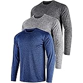 Tchumum Mens Shirts 3 Pack Dry Fit Moisture Wicking Tech Performance Quick Dry Elastic Athletic Long Sleeve T Shirts