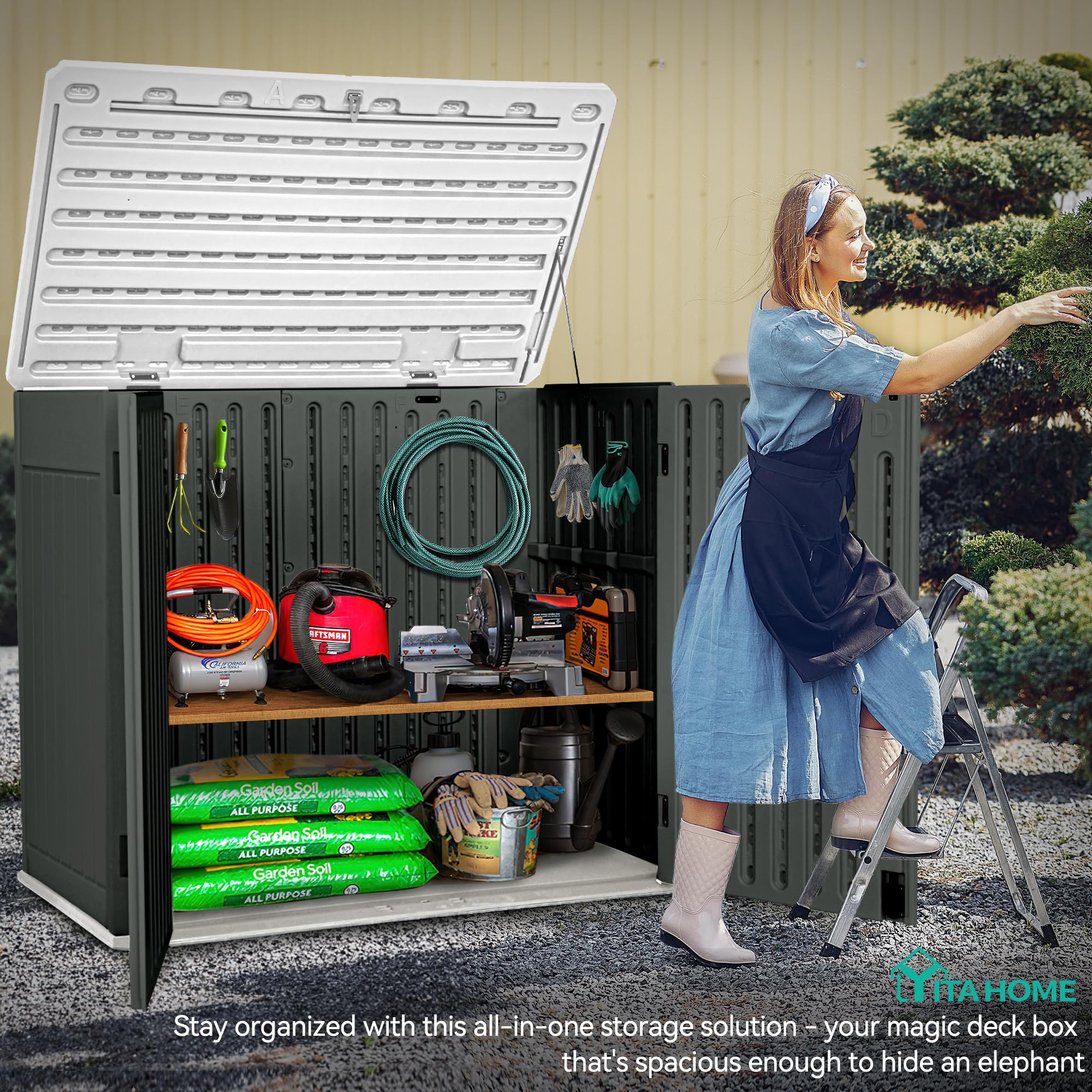 YITAHOME Extra Large Outdoor Horizontal Storage Shed, 4.5x4ft Resin