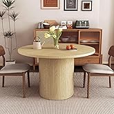 weselon Round Dining Table for 4, Modern Farmhouse Kitchen Table, 47 Inch Small Circle Dining Tables with Wood Strip Base for
