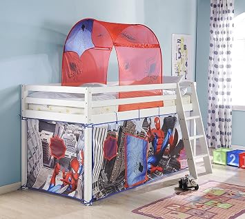 Amazon De 578wg Spiderman Kinder Hochbett Mit Spiderman Vorhang Weiss