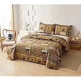 3 Piece Moose Bear Cabin Plaid Reversible Quilt Set King,Rustic Home Lodge Quilted Bedspread Coverlet Bedding Set with Wildlife Grizzly Bears Deer Buck Pine Tree Bear Paw for All Seasons(King,Brown)