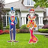 Namalu 2 Pack Day of The Dead Yard Signs Dia De Los Muertos Outdoor Lawn Decorations Sugar Skull Yard Signs with Stakes for Mexican Fiesta Halloween Party Supplies Lawn Garden Decor