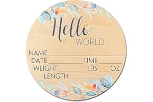 MONTOJOY Birth Stat Sign for Newborn Baby, 6" Floral Design, Hello World, Gift for New Mom, Baby Shower, Gender Reveal, Crib & Nursery Decor, Pregnancy Announcement, Photography Prop (Flower 2)