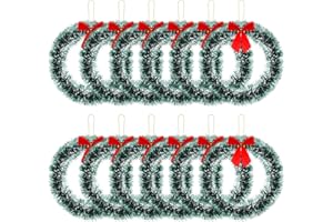 Wavyknot 12 Inch Christmas Wreath with Red Bow Bulk Artificial Christmas Garland Creative Winter Decoration Christmas Tree Hanging Ornaments for Window Front Door Kitchen Shop Indoor Outdoor