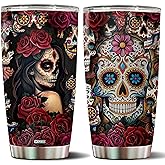 WONWIX Sugar Skull Gifts for Women Insulated 20oz Stainless Steel Coffee Cup Travel Mug Water Bottle Tumbler With Lid Thermos Tattoo Girls Wife Daughter Mom