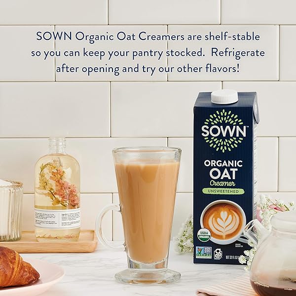 SOWN ORGANIC OAT CREAMER UNSWEETENED – BARISTA OAT MILK NON DAIRY COFFEE CREAMER – PLANT BASED, DAIRY-FREE, VEGAN, 0G ADDED SUGAR, GLUTEN-FREE, NON-GMO, SHELF STABLE – 32OZ