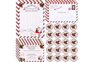 AnyDesign 15 Sets Christmas Official Letters Certificate from Santa Claus Include 15Pcs Red White Stripes Writing Letter 15Pcs Nice List Certificate 15 Envelopes and 30 Stickers for Family Party Favor