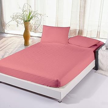 Story@Home Super Soft Extra Deep Pocket 300 TC Cotton Fitted Bedsheet with 2 Pillow Covers - Solid, King Size, Pink