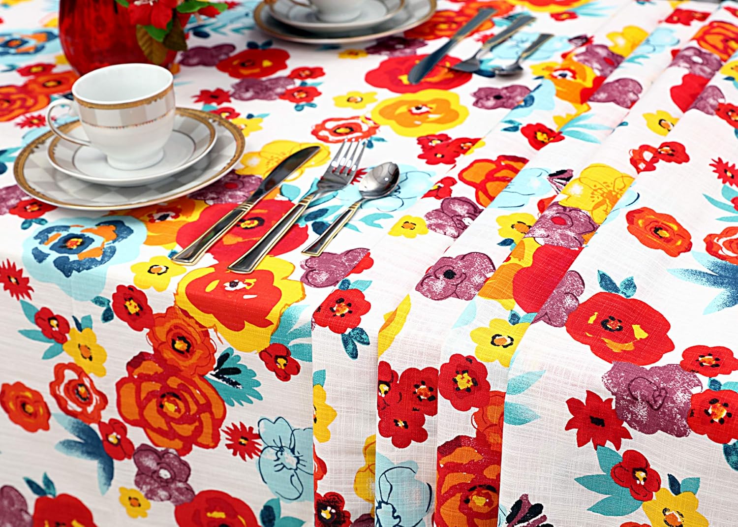 Ruvanti Table Cloth 70" Round 4-6 Seats, Premium Quality 100% Cotton Round Tablecloth, Washable,Reusable Table Cloths,Multi Color Flower Design for Buffet Table,Parties,Holiday Dinner,Wedding & More.: Kitchen & Dining