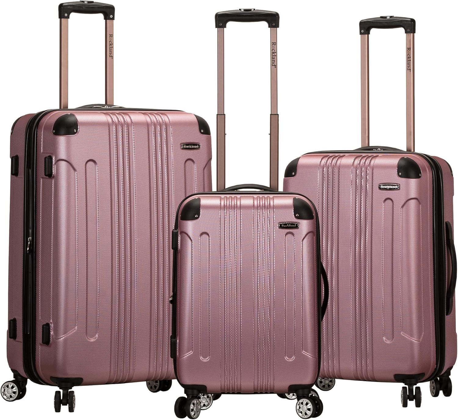 rockland sonic 3pc abs luggage set
