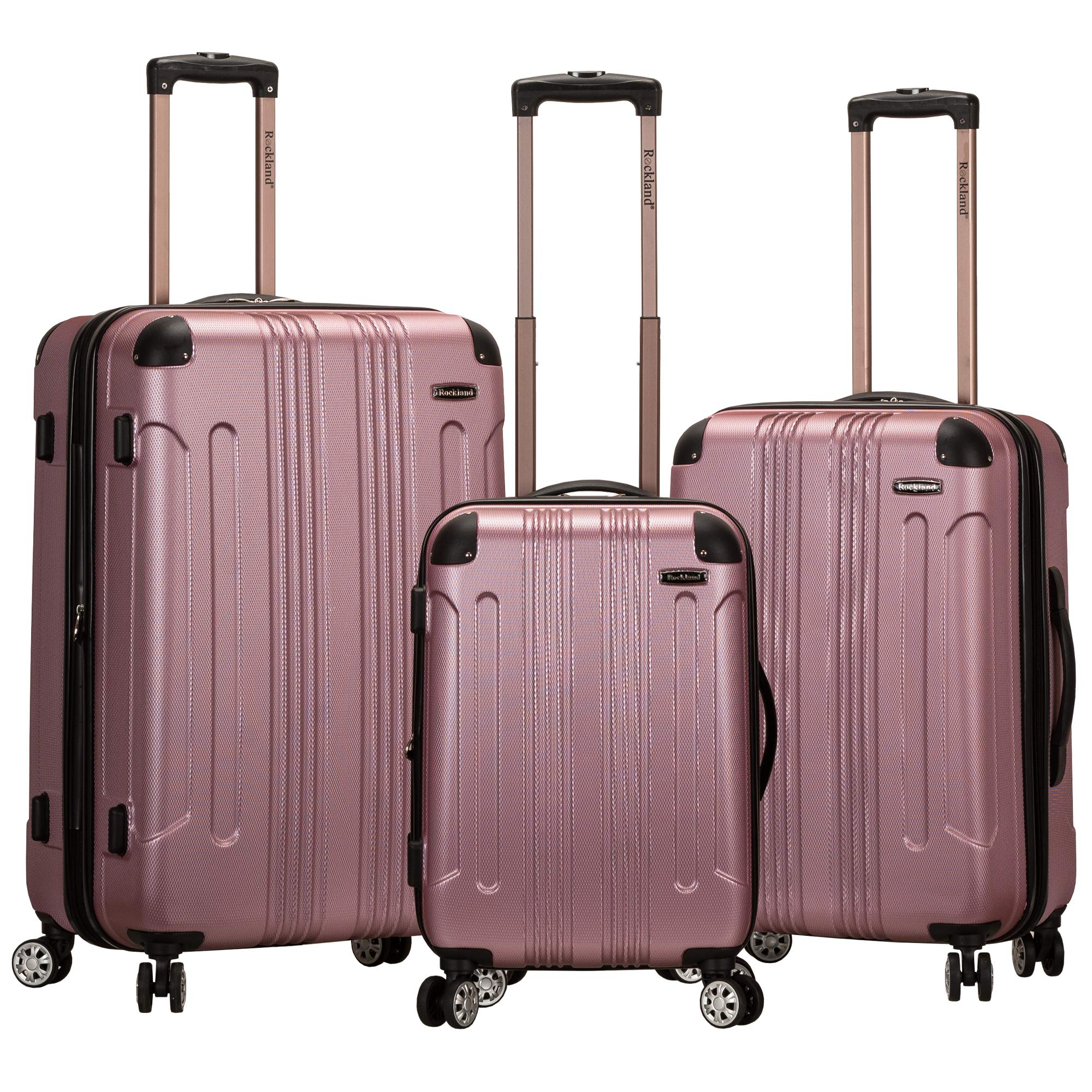 Rockland Luggage 3 Piece Abs Upright Luggage Set, Salmon, Medium