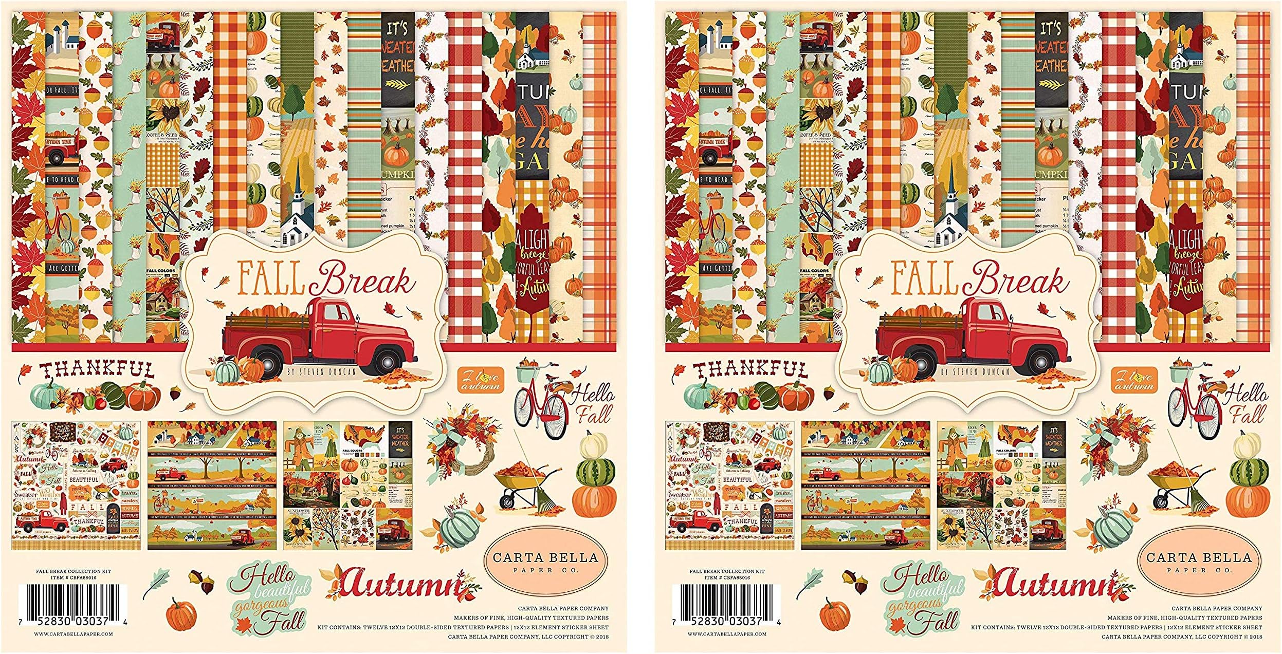 Carta Bella Paper Company CBFA88016 Fall Break Collection Paper Kit, Orange/Yellow/Blue/Brown/Tan/Red (ะขwo ะ ack)