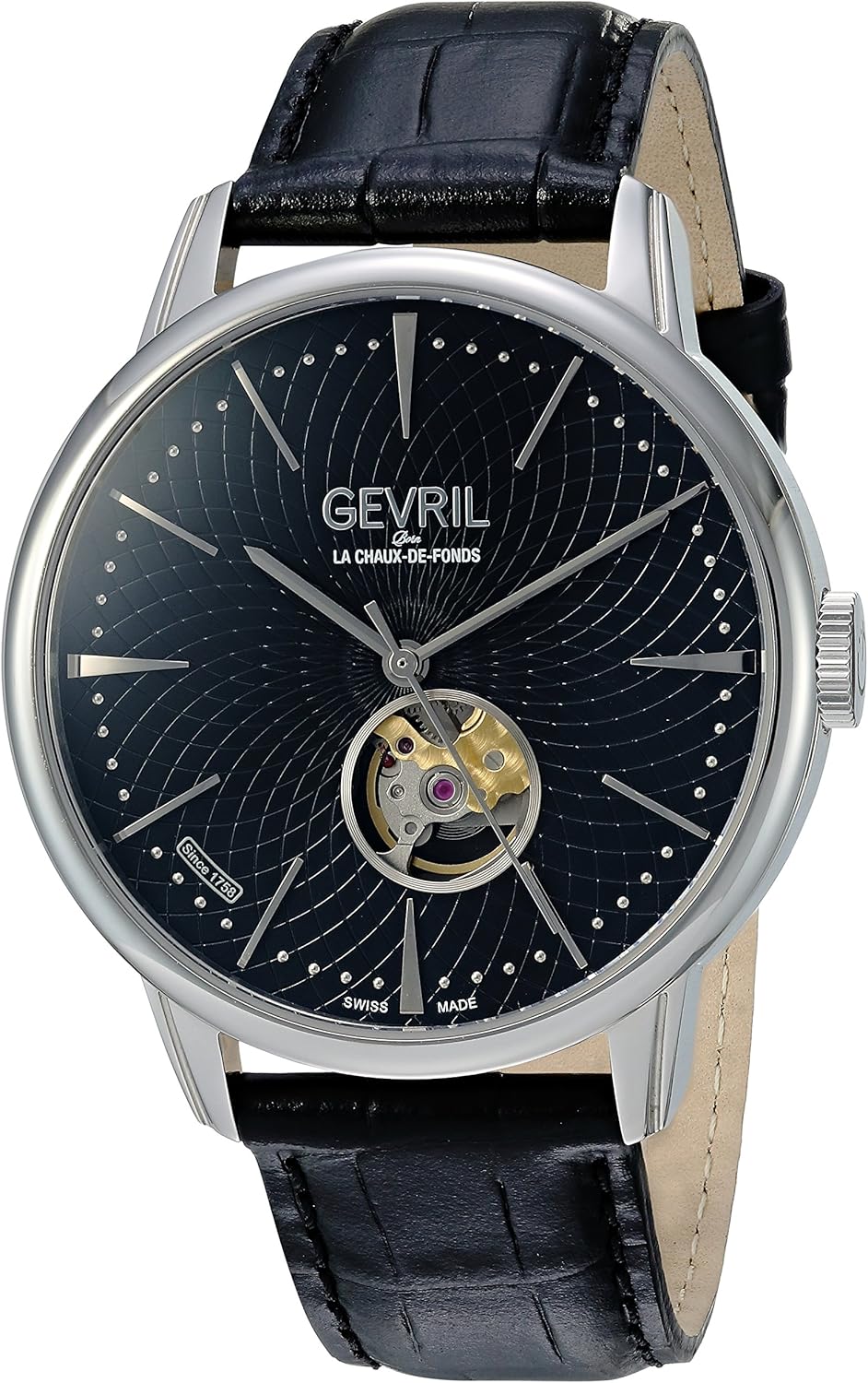 Gevril Men's Analog Swiss Automatic Watch with Leather Calfskin Strap