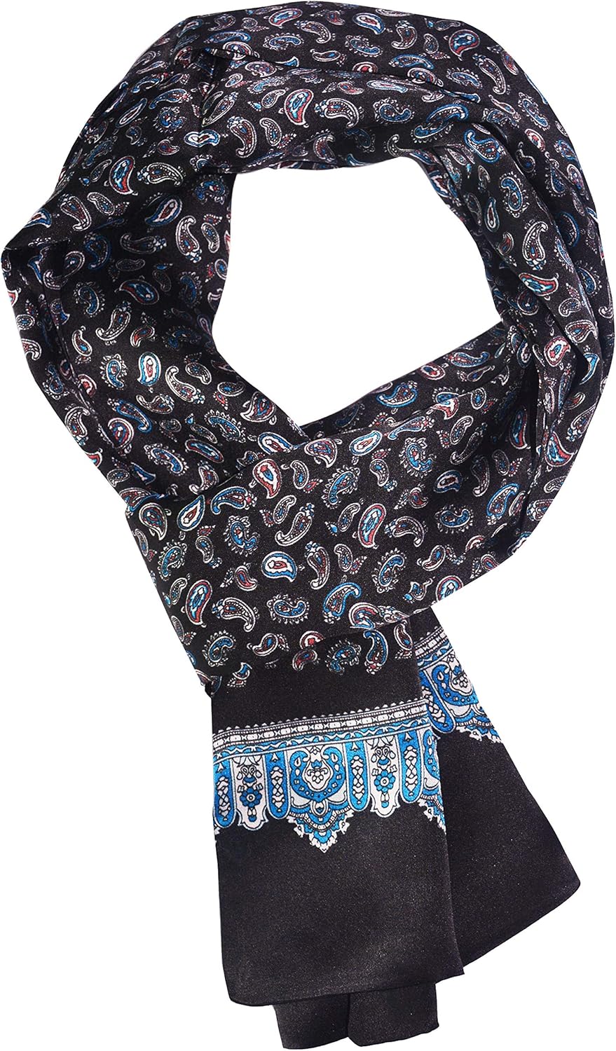 Ellettee, 63" x 11" Man's 100 Pure silk scarf wrap Accessory gift (Paisley BlackBlue) at  Women’s Clothing store
