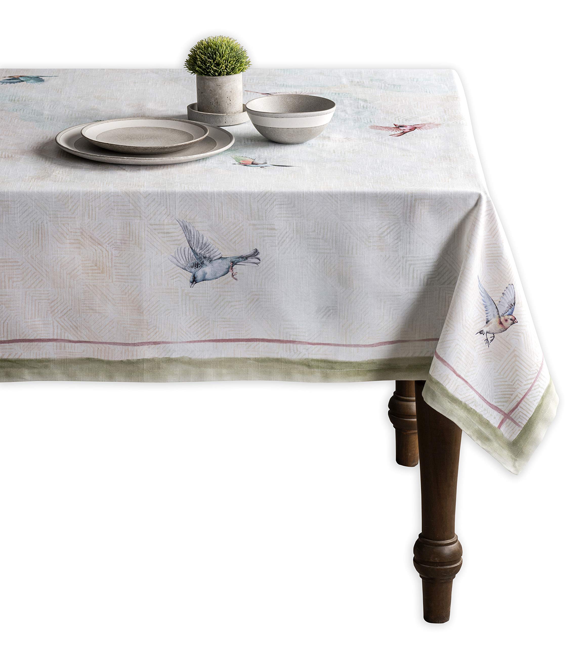 Maison d' Hermine Table Cloth Rectangle Table 100% Cotton 230 cm x 140 cm Tablecloth Reusable Everyday Use for Dining Farmhouse Home Party Festive Gifts for Mothers Day (Flying Birds)