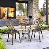 Yaheetech 3-Piece Patio Bistro Set, Bronze Metal, Umbrella Hole view 7