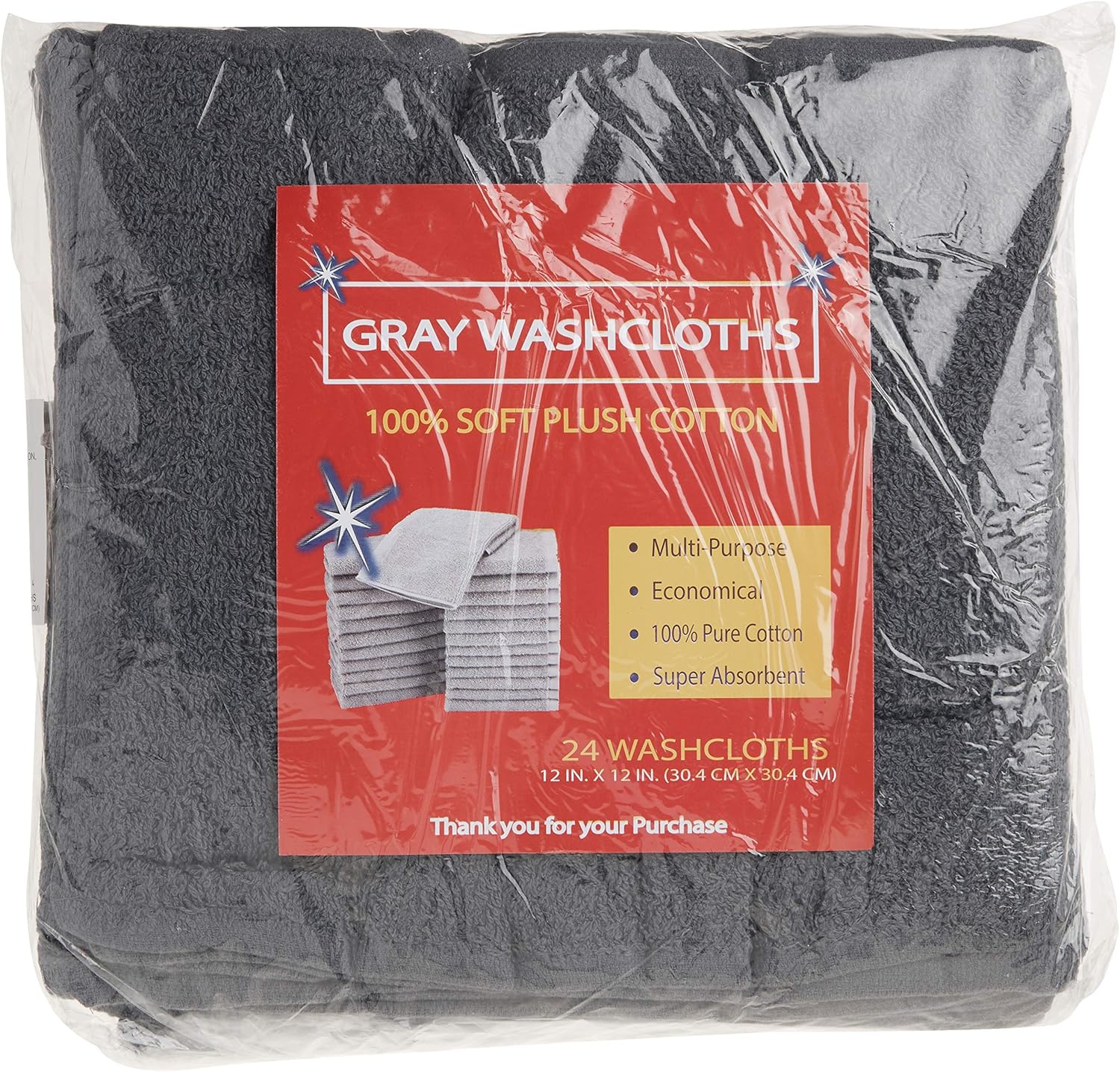 Simpli-Magic Cotton Washcloths 12” x 12”, Gray 24 Pack: Home & Kitchen