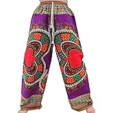 RaanPahMuang Baggy Straight Leg Carnival Dashiki Print Unisex Pants Heart Print