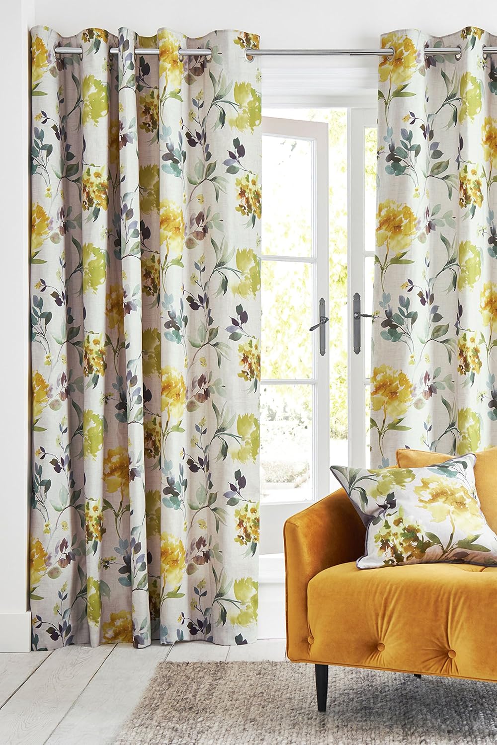 Next Watercolour Curtain X153 Carnation Floral Yellow