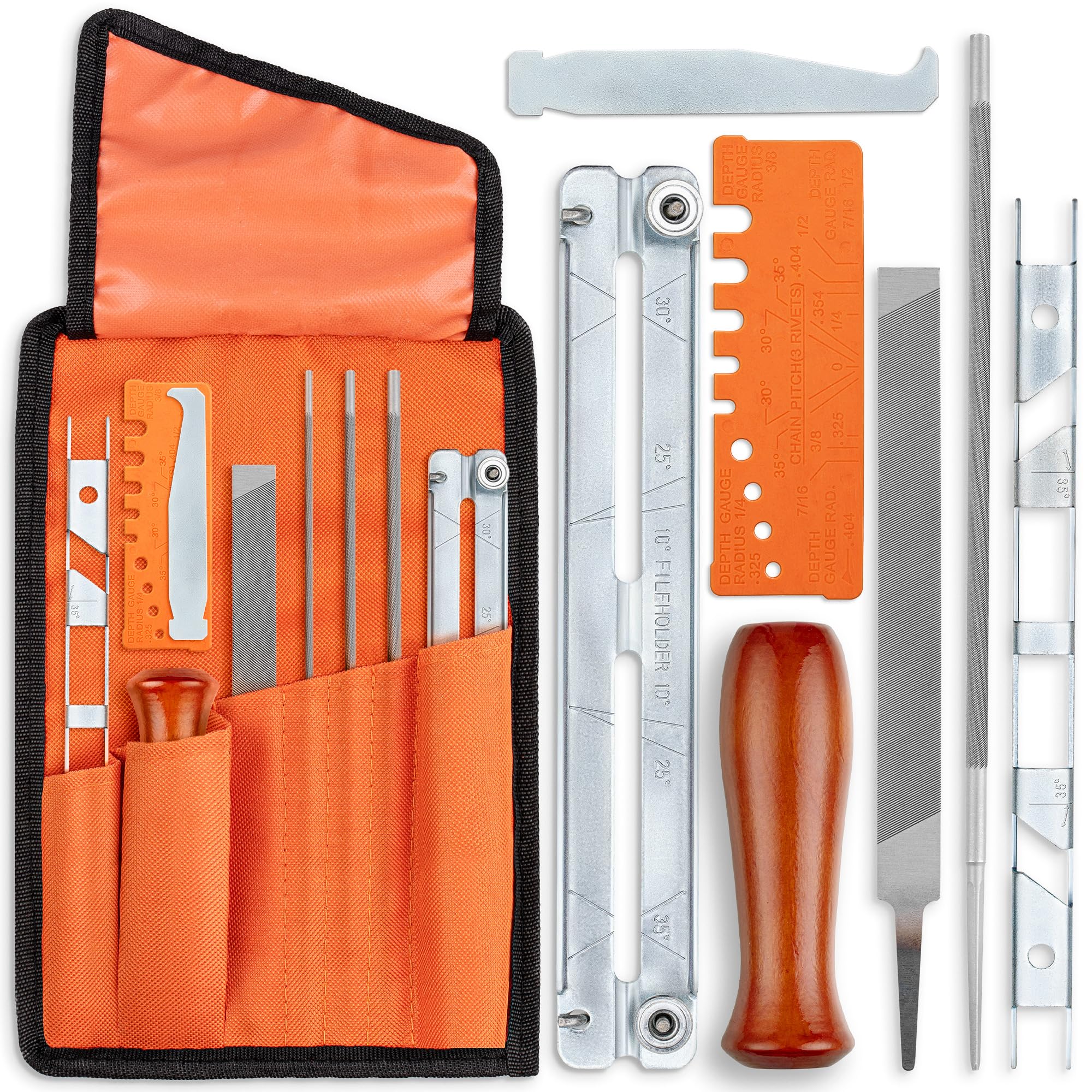 Chainsaw Sharpening File Kit (10-Piece Set), Complete Chainsaw Sharpener Tools W/ Convenient Storage Pouch, Heavy-Duty Precision Files & Accessories for Professional-Level Results by Effektwerk