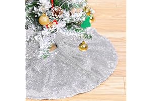 QUEENDREAM Small Christmas Tree Skirt 24 Inch Silver Tree Skirt Sequin Tree Skirt for Silver Christmas Decorations