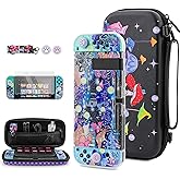 FUNDIARY Black Carrying Case for Nintendo Switch, Cute Mushroom Accessories Bundle for Switch Console with Travel Case Pouch, Dockable Protective Cover, Screen Protector, Shoulder Strap & 2 Thumb Caps