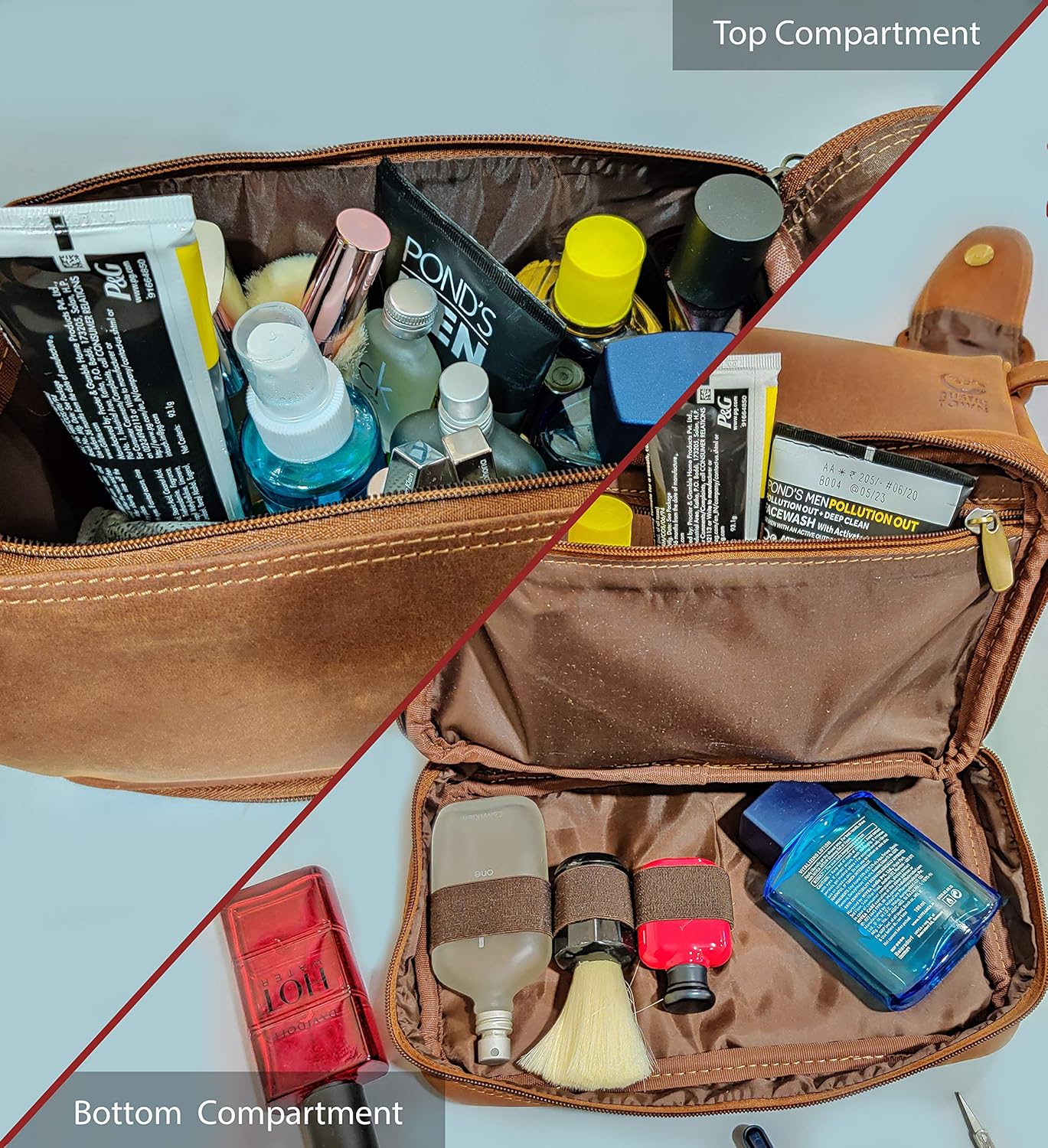 Genuine Leather Travel Toiletry Bag - Dopp Kit Organizer By Rustic Town (Brown)